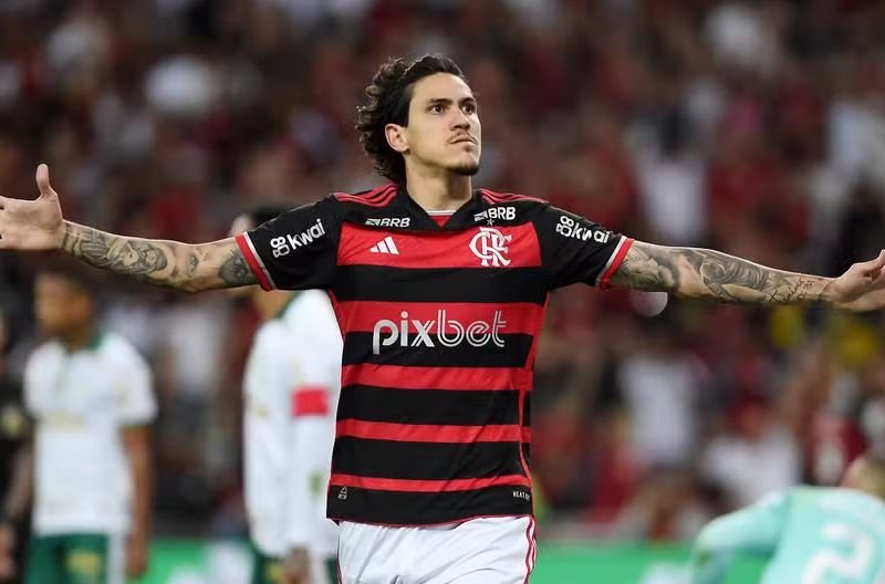 Pedro, do Flamengo, comemora gol contra o Palmeiras