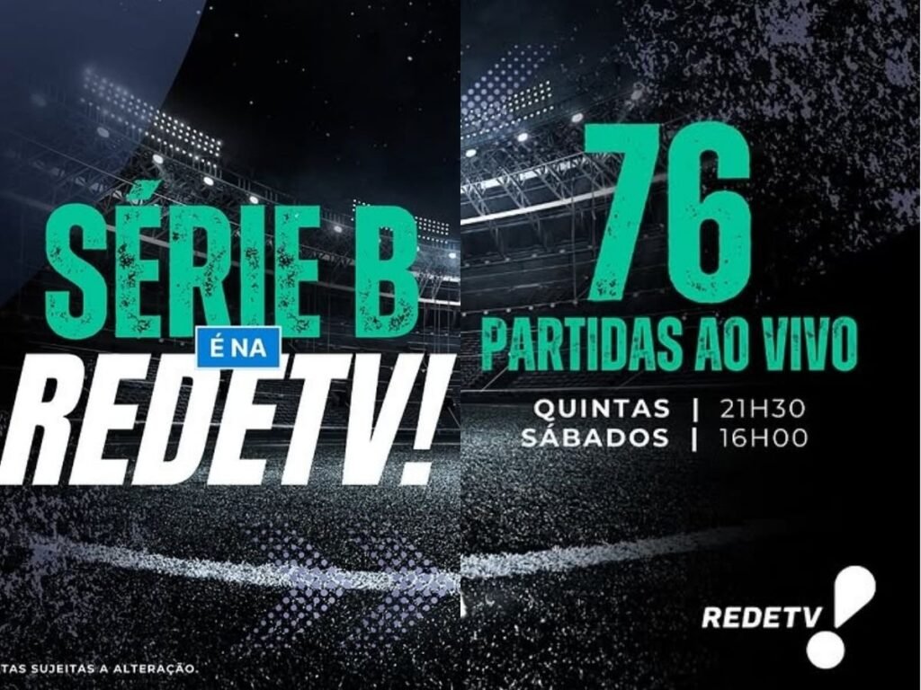 RedeTV! Volta a transmitir o Brasileirão Série B após oito anos, com o maior número de partidas da história do canal. Arte: Divulgação/TV Ômega LTDA.