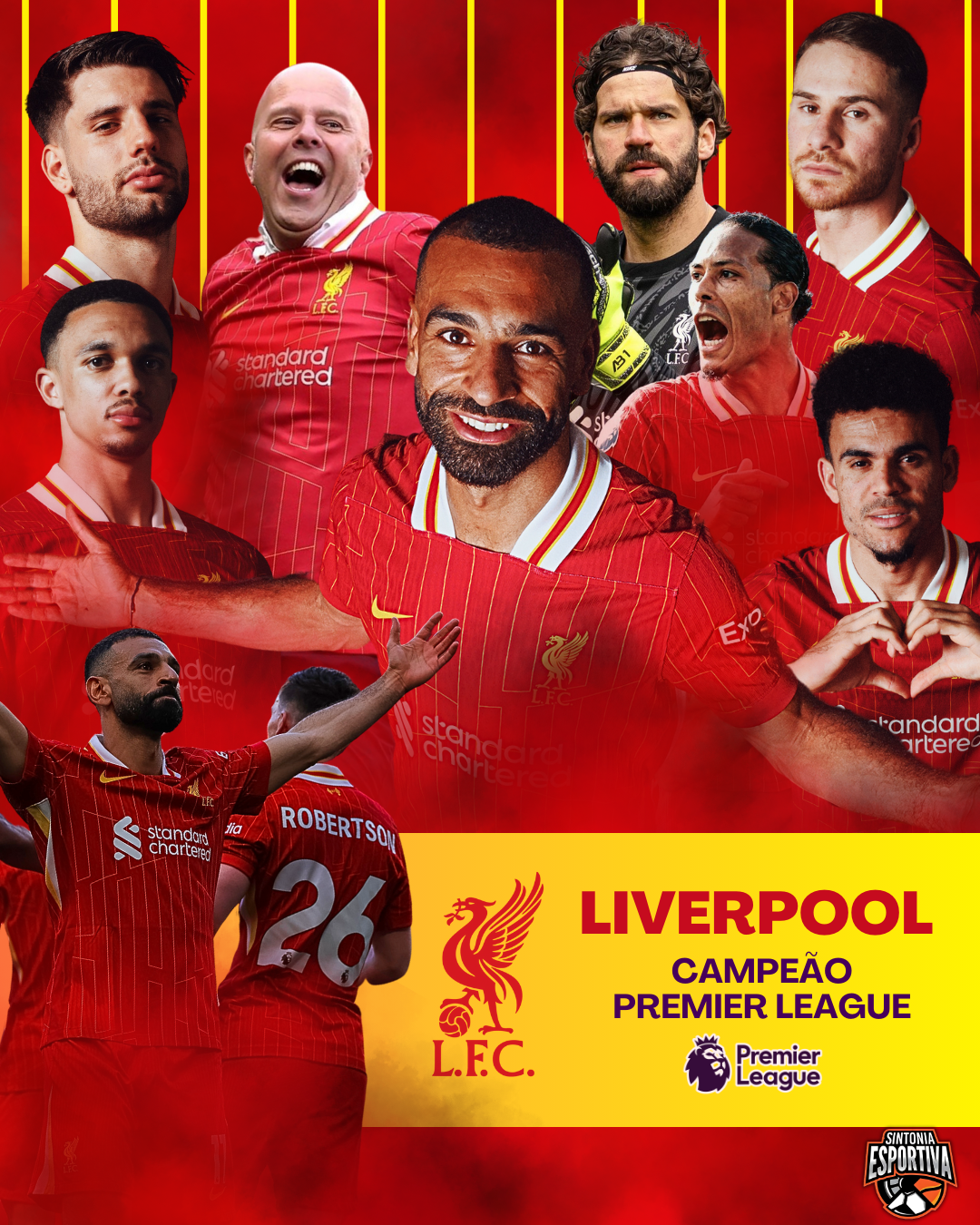 O Liverpool é campeão da Premier League 2024-25! Arte: Diogo Queiroz/Sintonia Esportiva