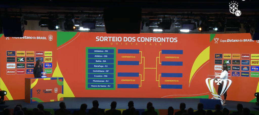 Realização do Sorteio das Quartas-de-Final da Copa do Brasil, sob comando da anfitriã Lizandra Trindade. - Foto: Reprodução / CBF TV